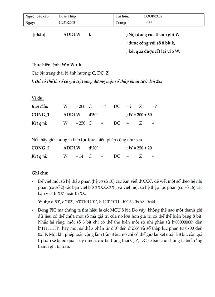 image for page Hướng dẫn về tập lệnh PIC Midrange