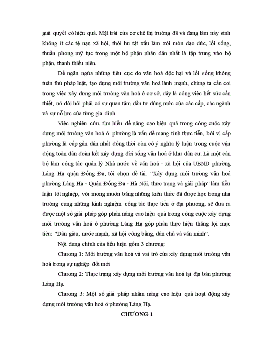 Xây dựng môi trường văn hoá phường Láng Hạ Quận Đống Đa Hà Nội thực trạng và giải pháp