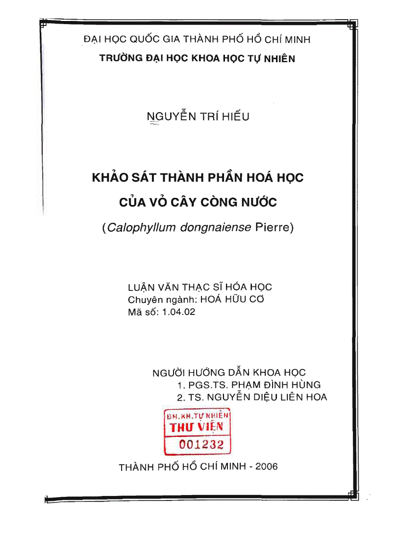 image for page Khảo sát thành phần hóa học của vỏ cây còng nước calophyllum dongnaiense pierre