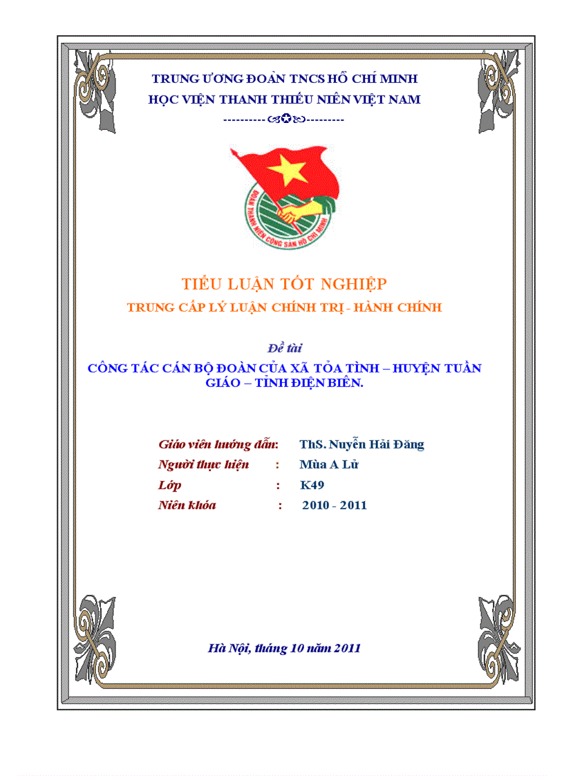 Công tác cán bộ Đoàn của xã Tỏa Tình huyện Tuần Giáo tỉnh Điện Biên