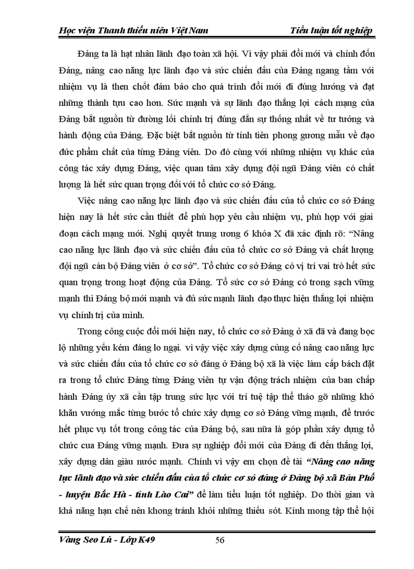 image for page Nâng cao năng lực lãnh đạo và sức chiến đấu của tổ chức cơ sở Đảng ở Đảng bộ xã Bản Phố Huyện Bắc Hà Tỉnh Lào Cai