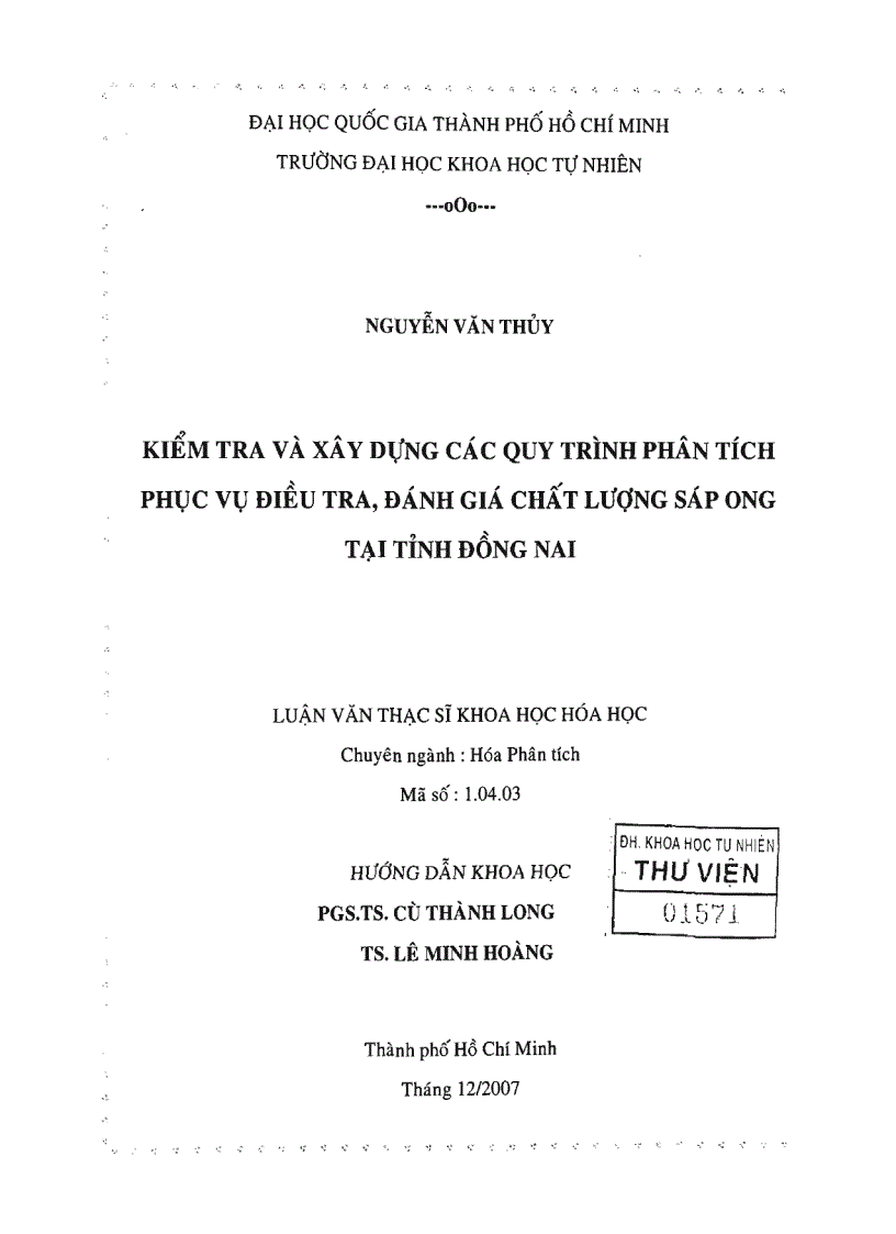 image for page Kiểm tra và xây dựng các quy trình phân tích phục vụ điều tra đánh giá chất lượng sáp ong tại tỉnh đồng nai
