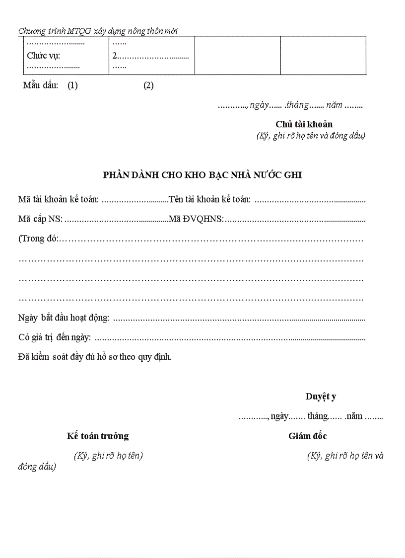 image for page Mở tài khoản tạm ứng thanh toán vốn chương trình mục tiêu quốc gia xây dựng chương trình nông thôn mới