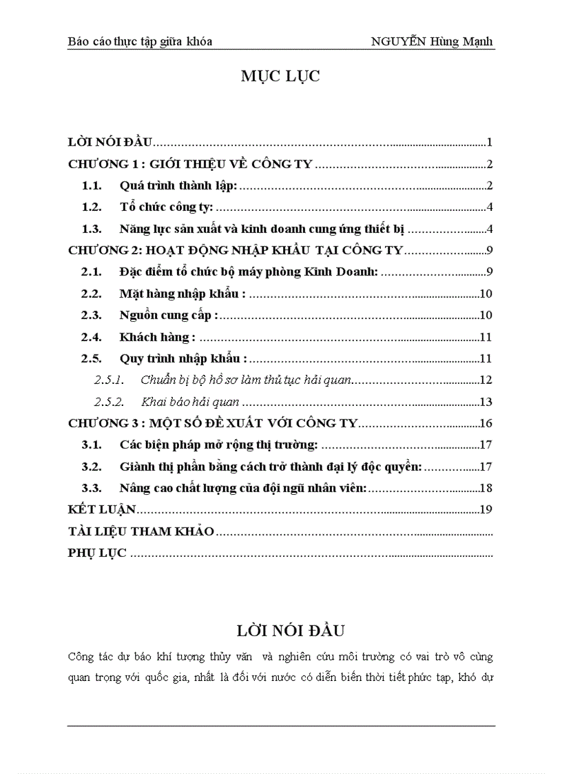 Hoạt động nhập khẩu tại công ty Cổ phần Thiết bị khí tượng thủy văn và môi trường Việt Nam HYMETCO