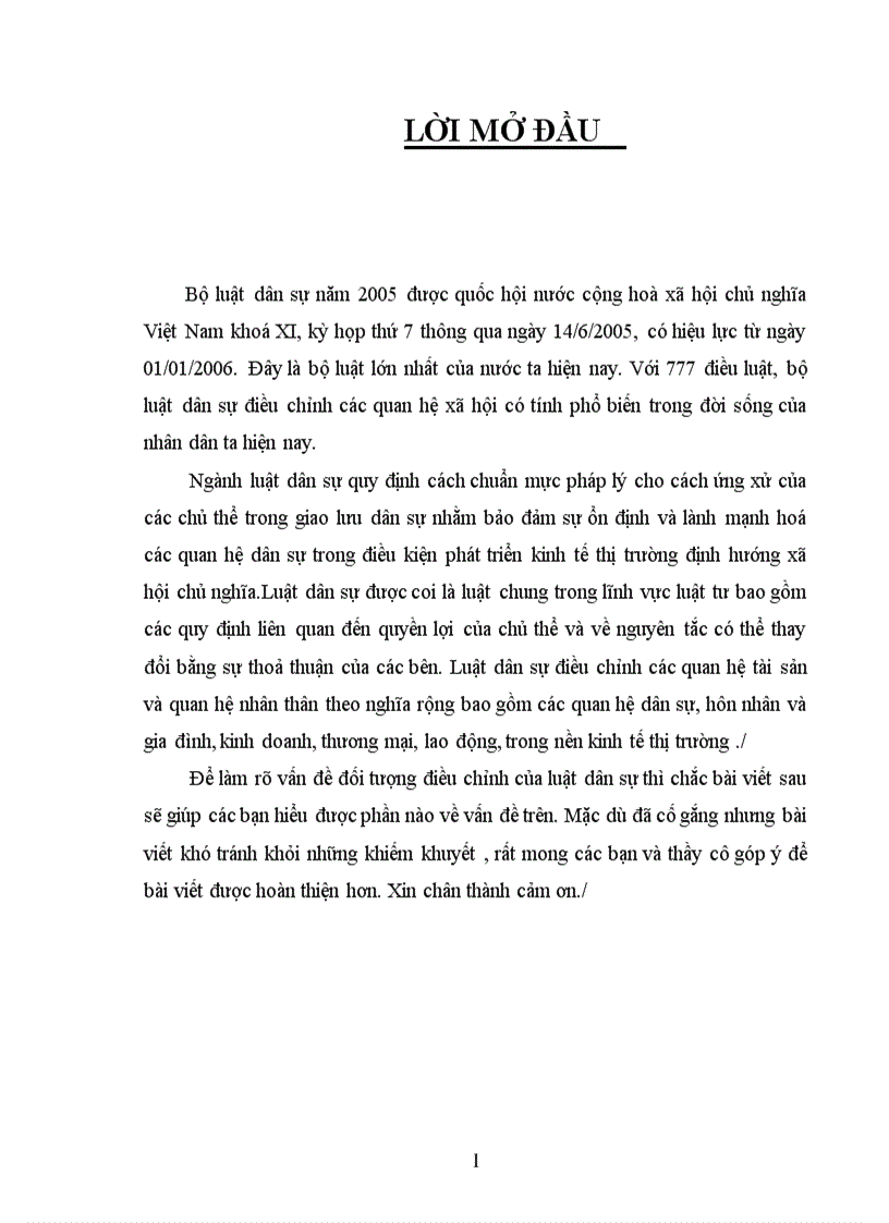 image for page Bài tập kỳ dân sự Đối tượng điều chỉnh của luật dân sự Việt Nam