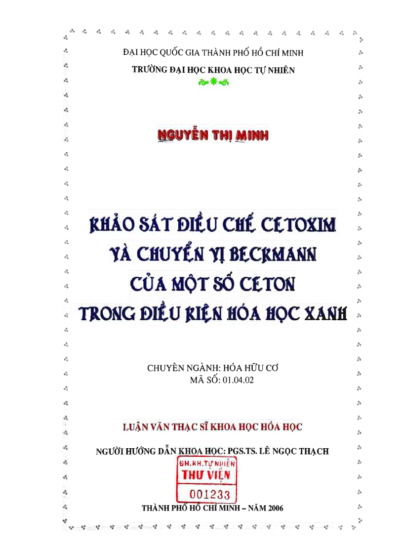 image for page Khảo sát điều chế cetoxim và chuyển vị beckmann của một số ceton trong điều kiện hóa học xanh