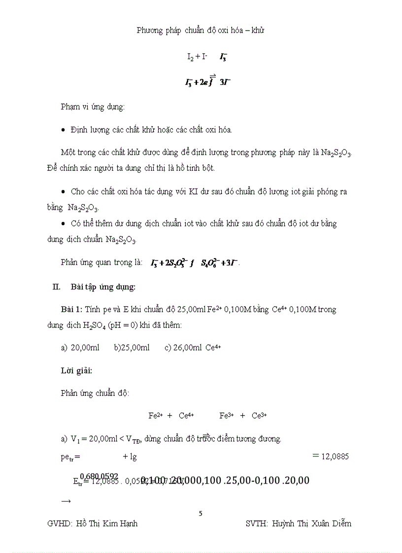 Nghiên cứu phương pháp chuẩn độ oxi hóa khử trong hóa học phân tích định lượng