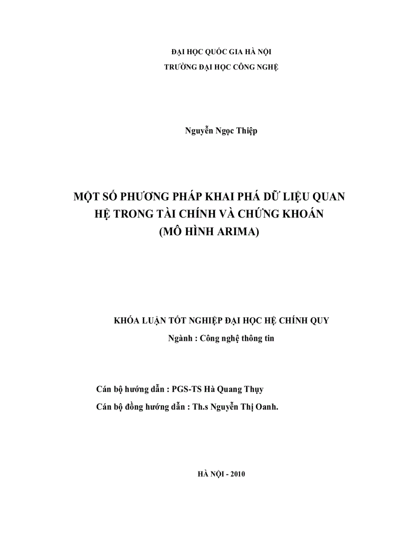 image for page Một số phương pháp khai phá dữ liệu quan hệ trong tài chính và chứng khoán mô hình arima