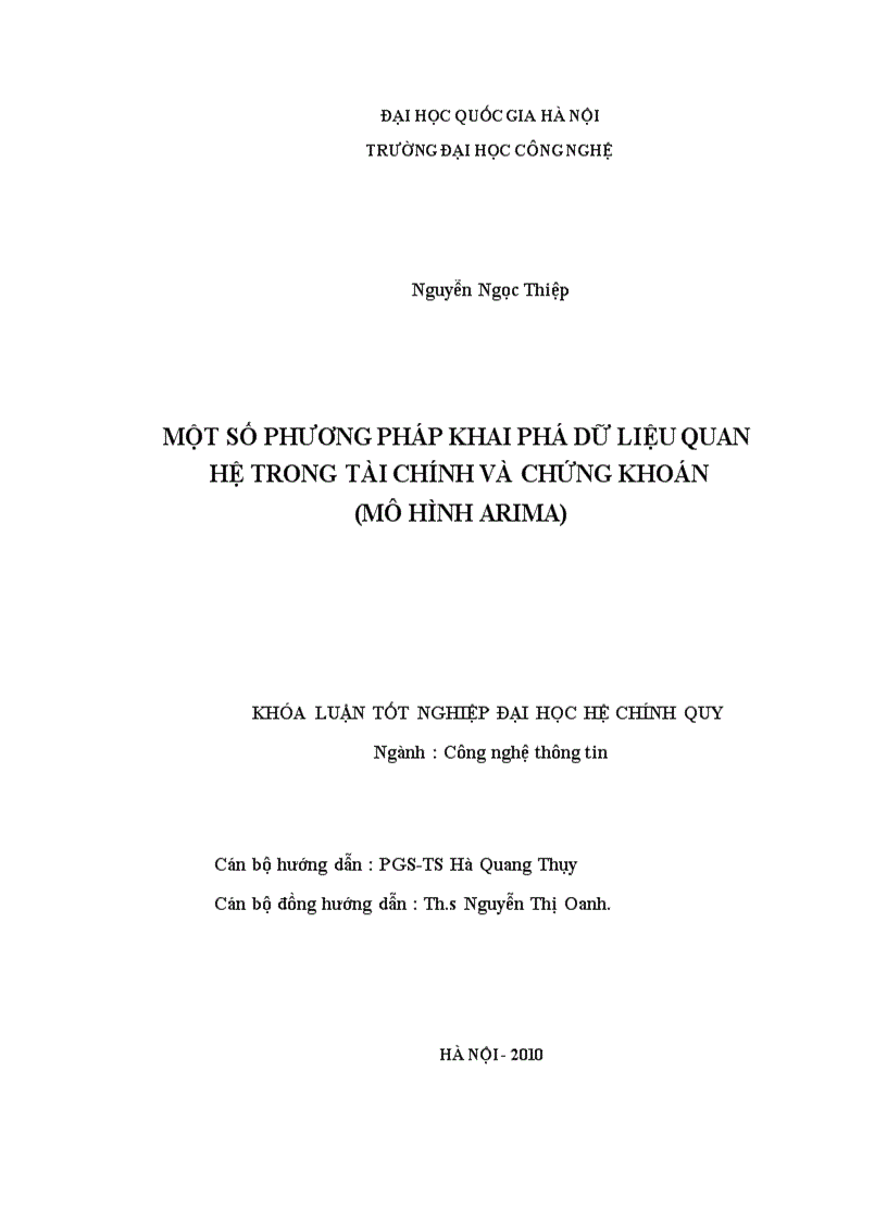 image for page Một số phương pháp khai phá dữ liệu quan hệ trong tài chính và chứng khoán mô hình arima