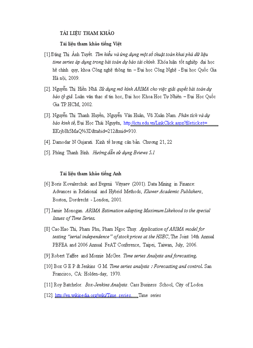 image for page Một số phương pháp khai phá dữ liệu quan hệ trong tài chính và chứng khoán mô hình arima