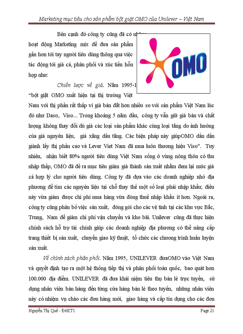 image for page Marketing mục tiêu cho sản phẩm bột giặt OMO của Unilever Việt Nam