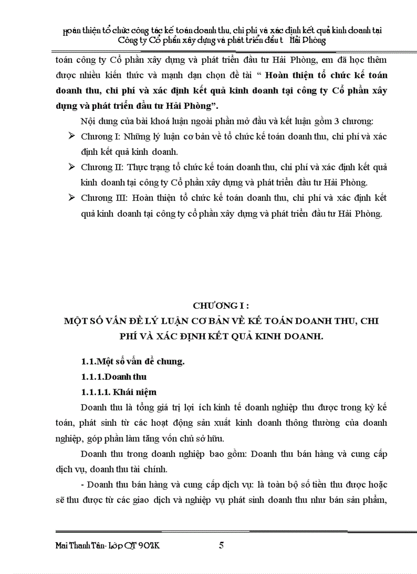 image for page Hoàn thiện tổ chức kế toán doanh thu chi phí và xác định kết quả kinh doanh tại công ty Cổ phần xây dựng và phát triển đầu tư Hải Phòng
