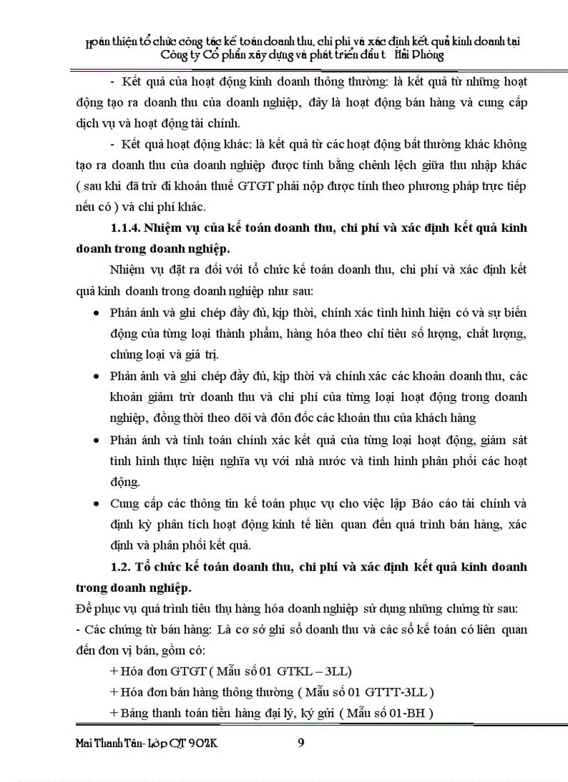 image for page Hoàn thiện tổ chức kế toán doanh thu chi phí và xác định kết quả kinh doanh tại công ty Cổ phần xây dựng và phát triển đầu tư Hải Phòng