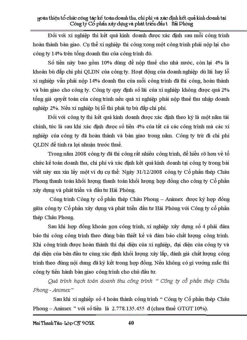 image for page Hoàn thiện tổ chức kế toán doanh thu chi phí và xác định kết quả kinh doanh tại công ty Cổ phần xây dựng và phát triển đầu tư Hải Phòng