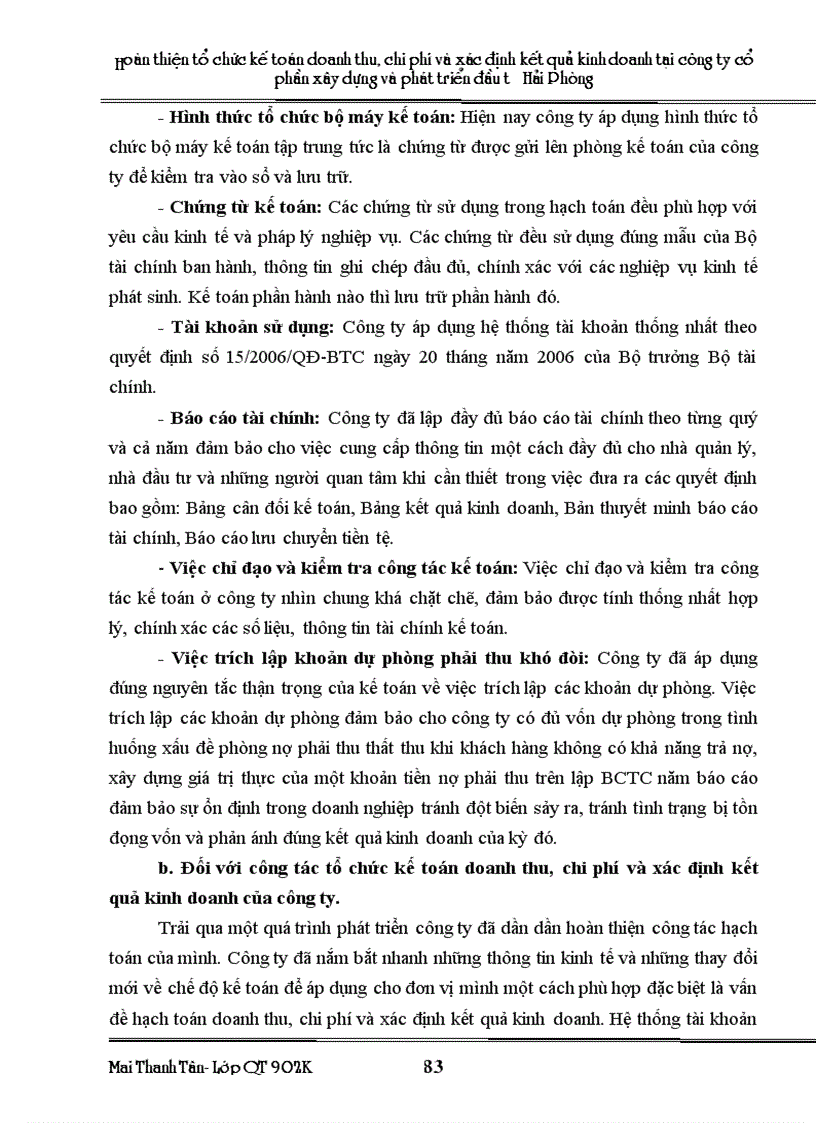 image for page Hoàn thiện tổ chức kế toán doanh thu chi phí và xác định kết quả kinh doanh tại công ty Cổ phần xây dựng và phát triển đầu tư Hải Phòng