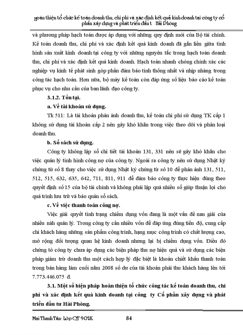 image for page Hoàn thiện tổ chức kế toán doanh thu chi phí và xác định kết quả kinh doanh tại công ty Cổ phần xây dựng và phát triển đầu tư Hải Phòng