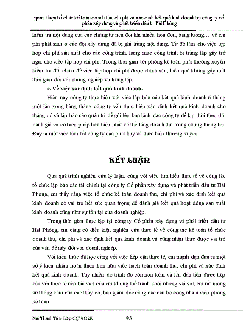 image for page Hoàn thiện tổ chức kế toán doanh thu chi phí và xác định kết quả kinh doanh tại công ty Cổ phần xây dựng và phát triển đầu tư Hải Phòng