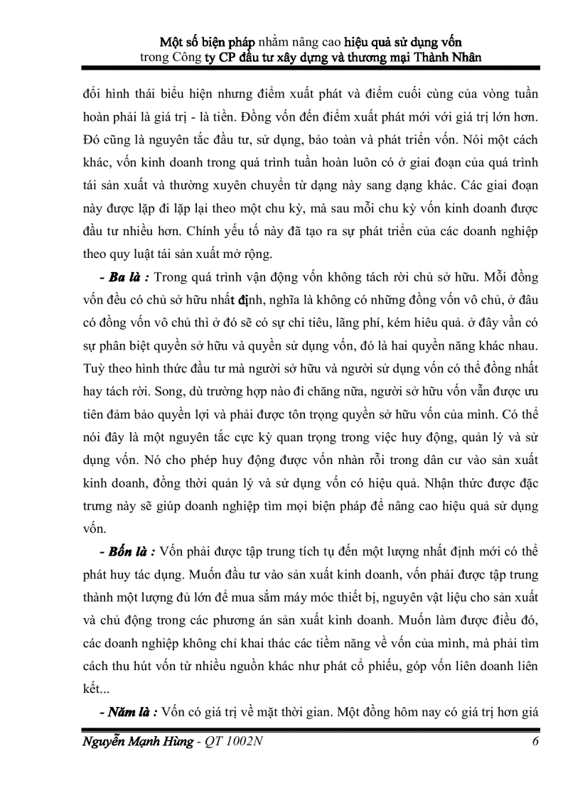 Một số biện pháp nhằm nâng cao hiệu quả sử dụng vốn trong Công ty CP đầu tư xây dựng và thương mại Thành Nhân