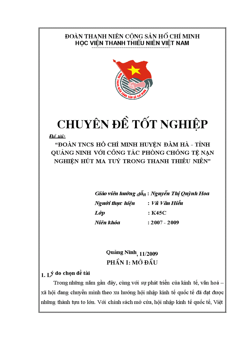 Đoàn TNCS Hồ Chí Minh huyện Đầm Hà tỉnh Quảng Ninh với công tác phòng chống nghiện hút ma tuý trong thanh thiếu niên