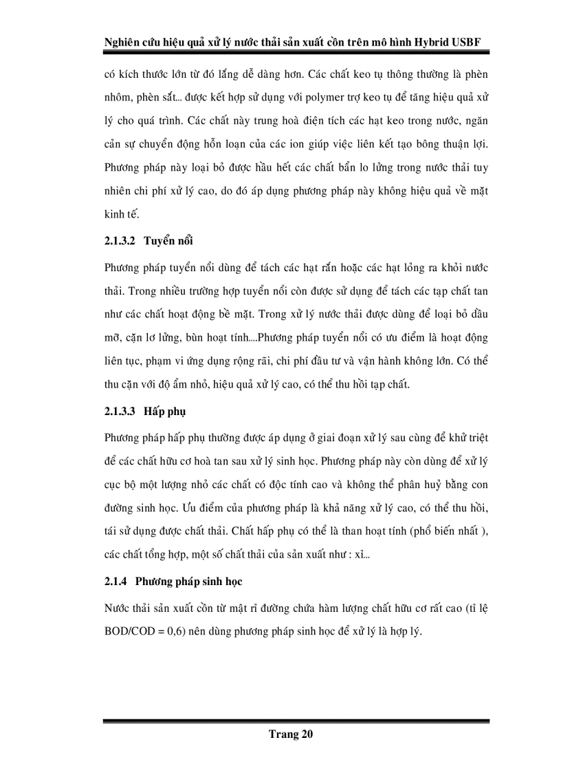 image for page Nghiên cứu hiệu quả xử lý nước thải sản xuất cồn trên mô hình Hybrid USBF