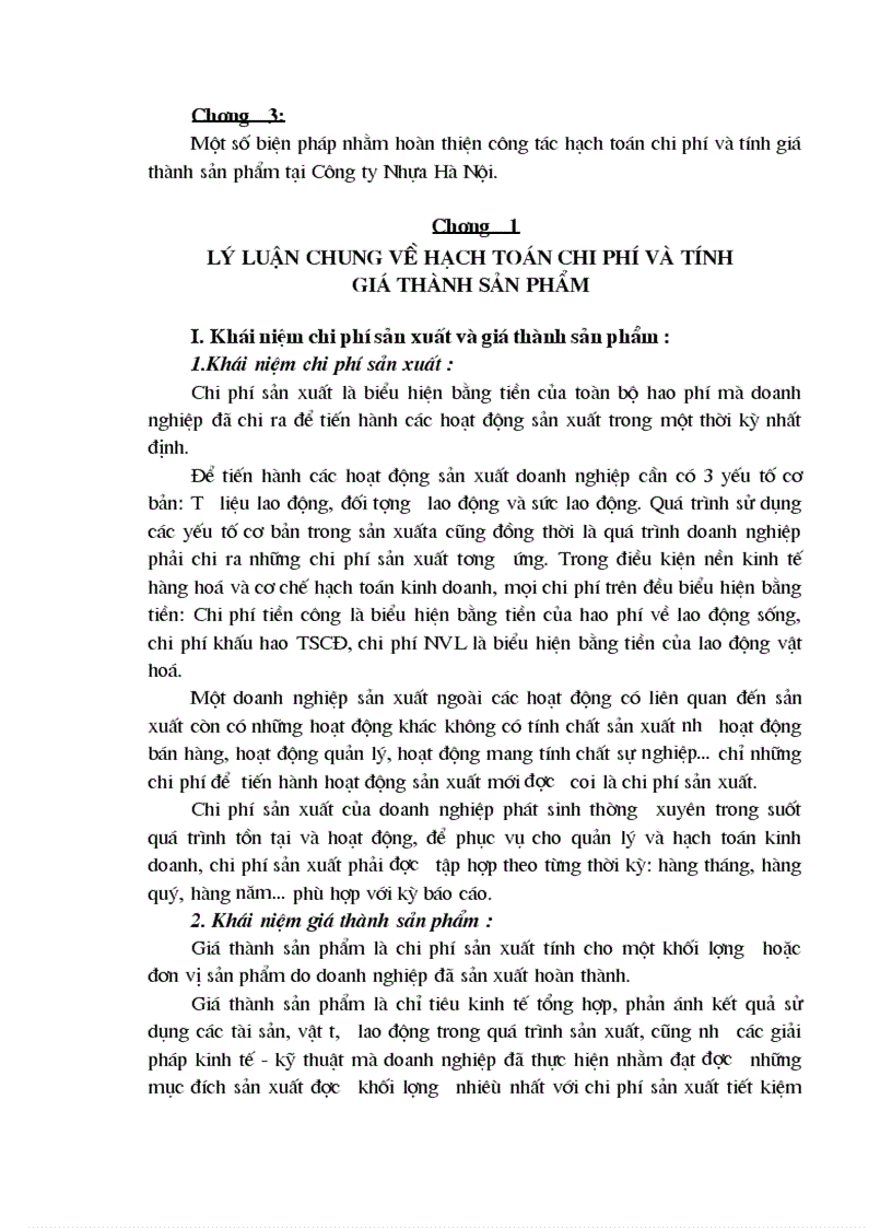 Hạch toán chi phí sản xuất và tính giá thành sản phẩm tại Công ty Nhựa Hà Nội