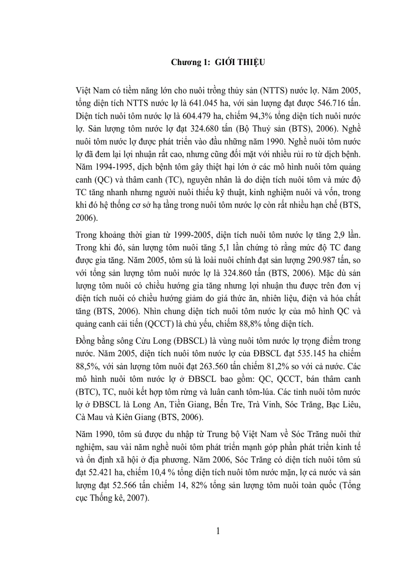 image for page Phân tích hiệu quả kinh tế và kỹ thuật của mô hình nuôi tôm sú Penaeus monodon thâm canh và bán thâm canh ven biển tỉnh sóc trăng