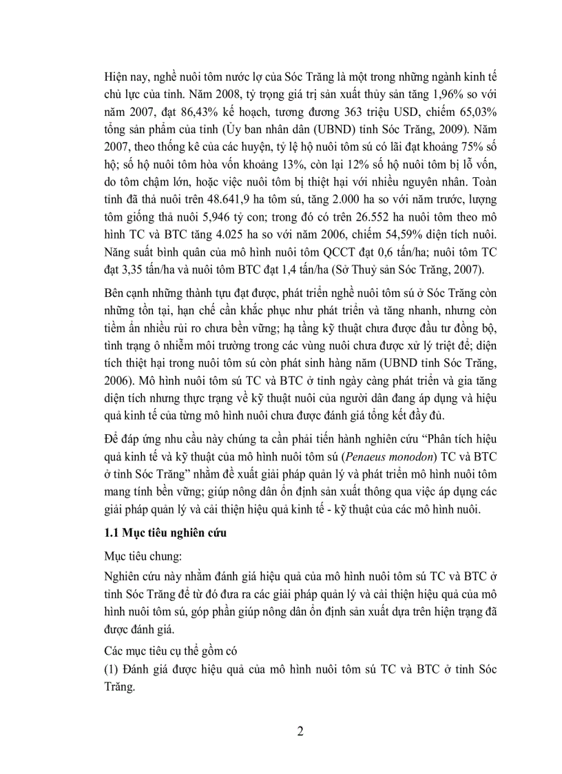 image for page Phân tích hiệu quả kinh tế và kỹ thuật của mô hình nuôi tôm sú Penaeus monodon thâm canh và bán thâm canh ven biển tỉnh sóc trăng