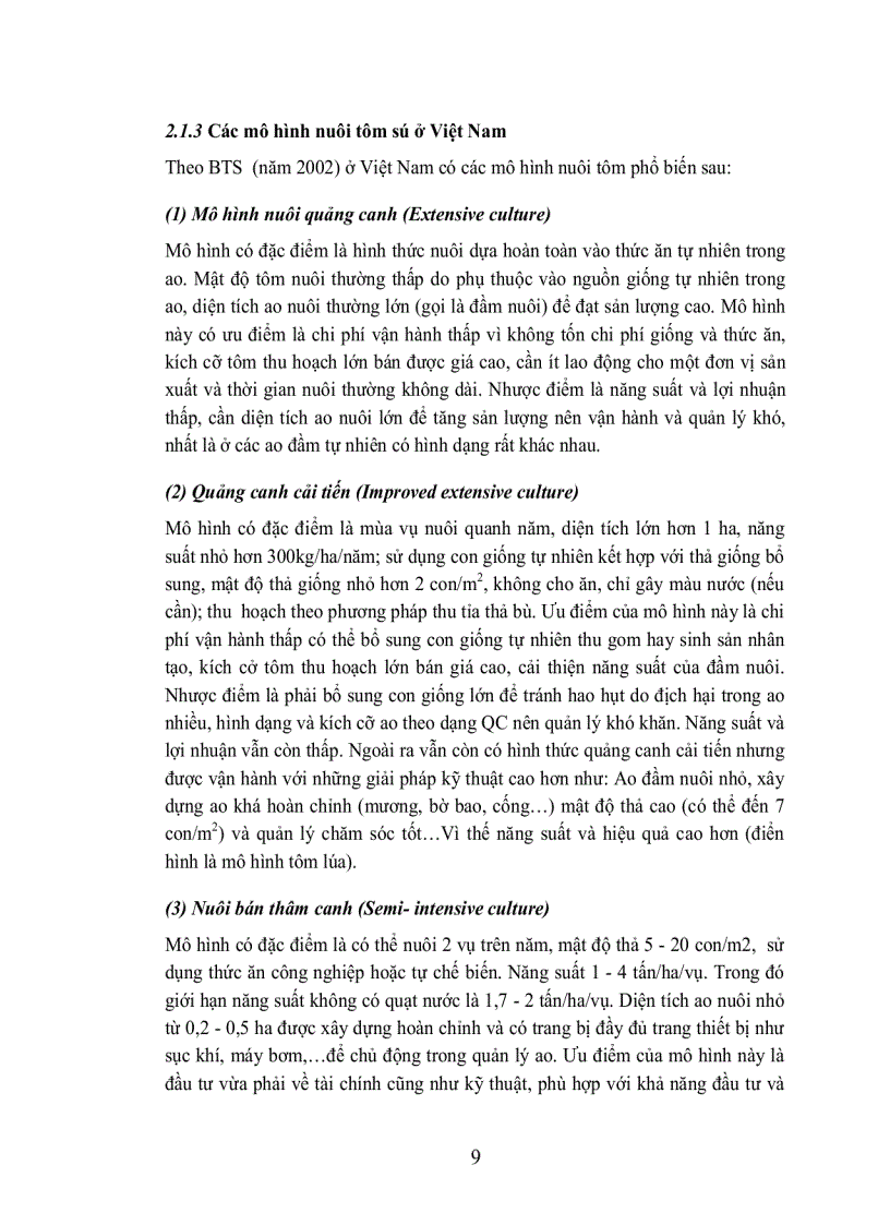 image for page Phân tích hiệu quả kinh tế và kỹ thuật của mô hình nuôi tôm sú Penaeus monodon thâm canh và bán thâm canh ven biển tỉnh sóc trăng