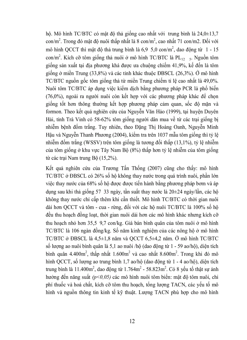 image for page Phân tích hiệu quả kinh tế và kỹ thuật của mô hình nuôi tôm sú Penaeus monodon thâm canh và bán thâm canh ven biển tỉnh sóc trăng