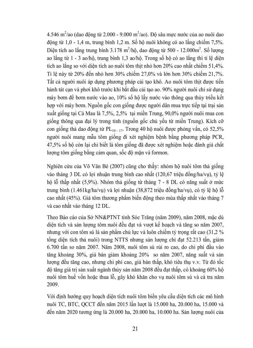 image for page Phân tích hiệu quả kinh tế và kỹ thuật của mô hình nuôi tôm sú Penaeus monodon thâm canh và bán thâm canh ven biển tỉnh sóc trăng
