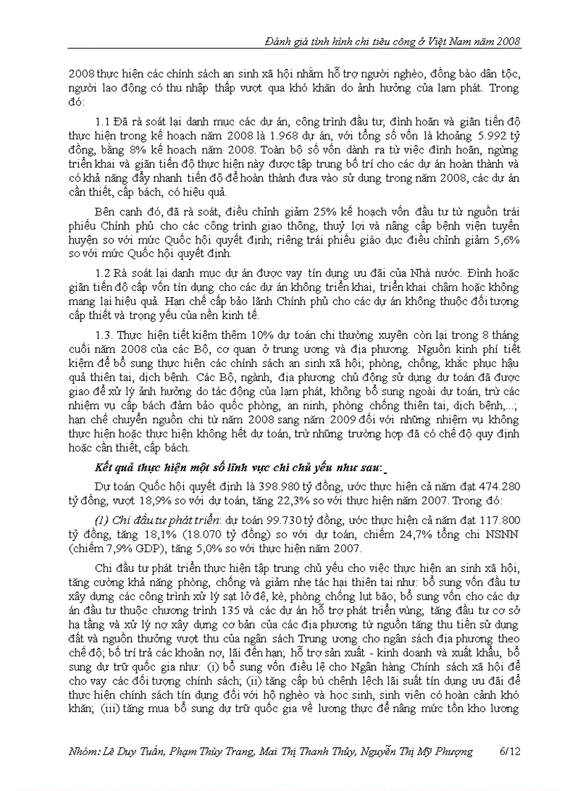 Đánh giá tình hình chi tiêu công ở Việt Nam năm 2008