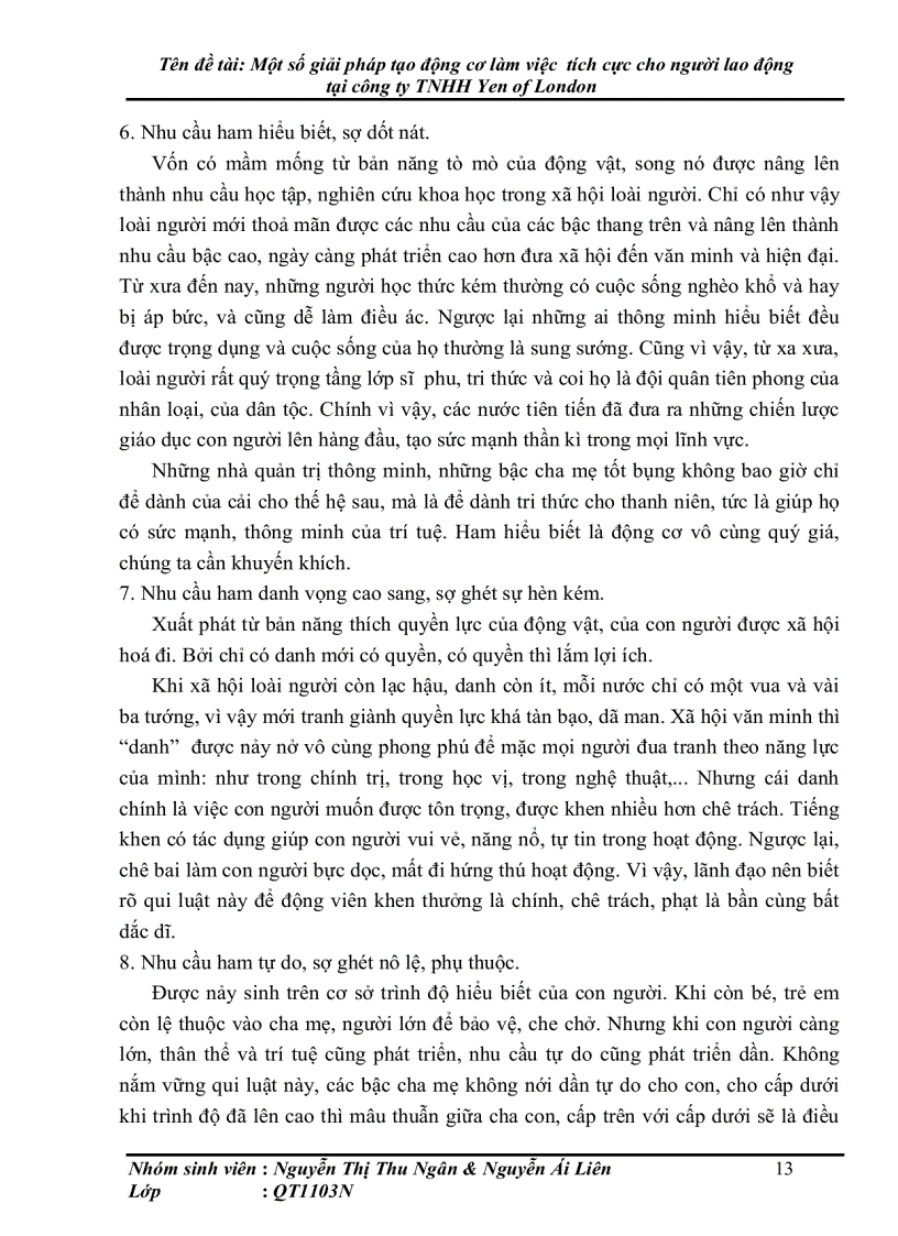 image for page Một số giải pháp tạo động cơ làm việc tích cực cho người lao động tại công ty TNHH Yen of London