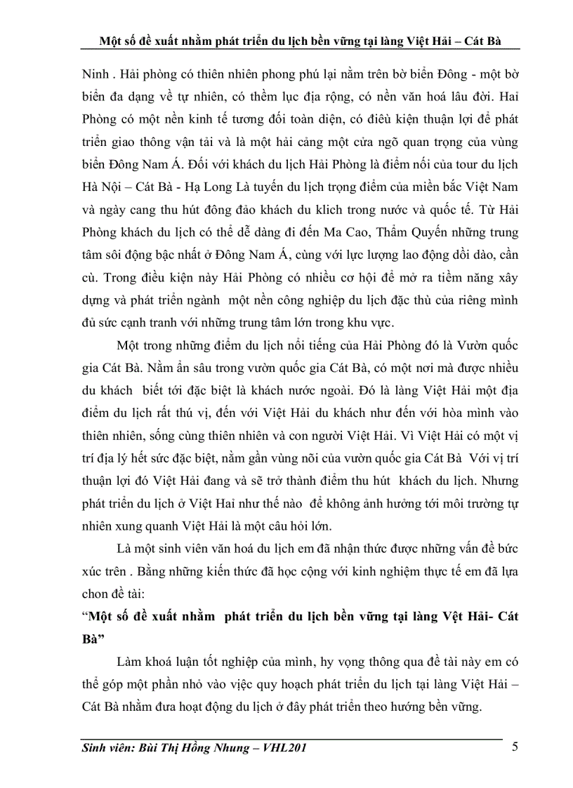 image for page Một số đề xuất nhằm phát triển du lịch bền vững tại làng Việt Hải Cát Bà