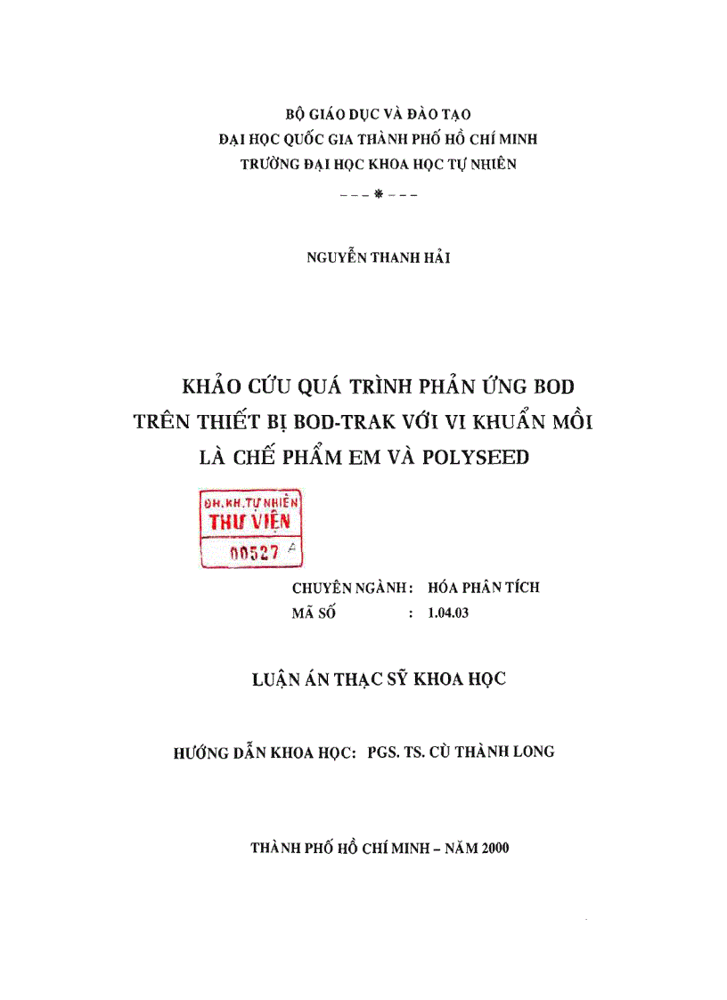 image for page Khảo cứu quá trình phản ứng bod trên thiết bị bod trak với khuẩn mồi là chế phẩm em và polyseed