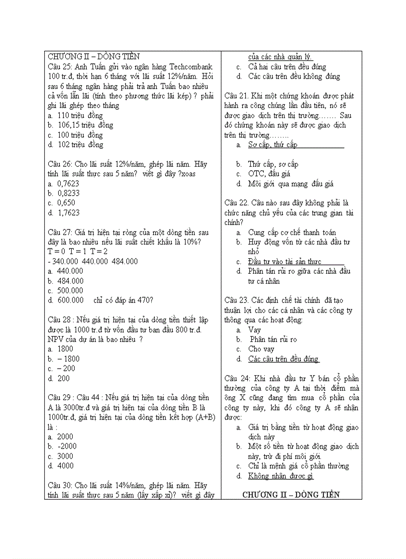 Bộ đề trắc nghiệm tài chính doanh nghiệp