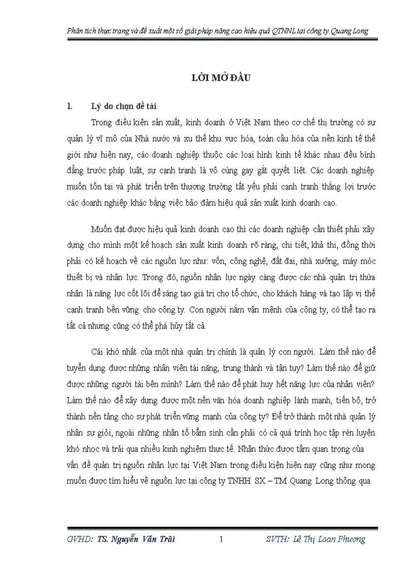 image for page Phân tích thực trạng và đề xuất một số giải pháp nâng cao hiệu quả Quản trị nguồn nhân lực tại công ty TNHH SX TM Quang Long
