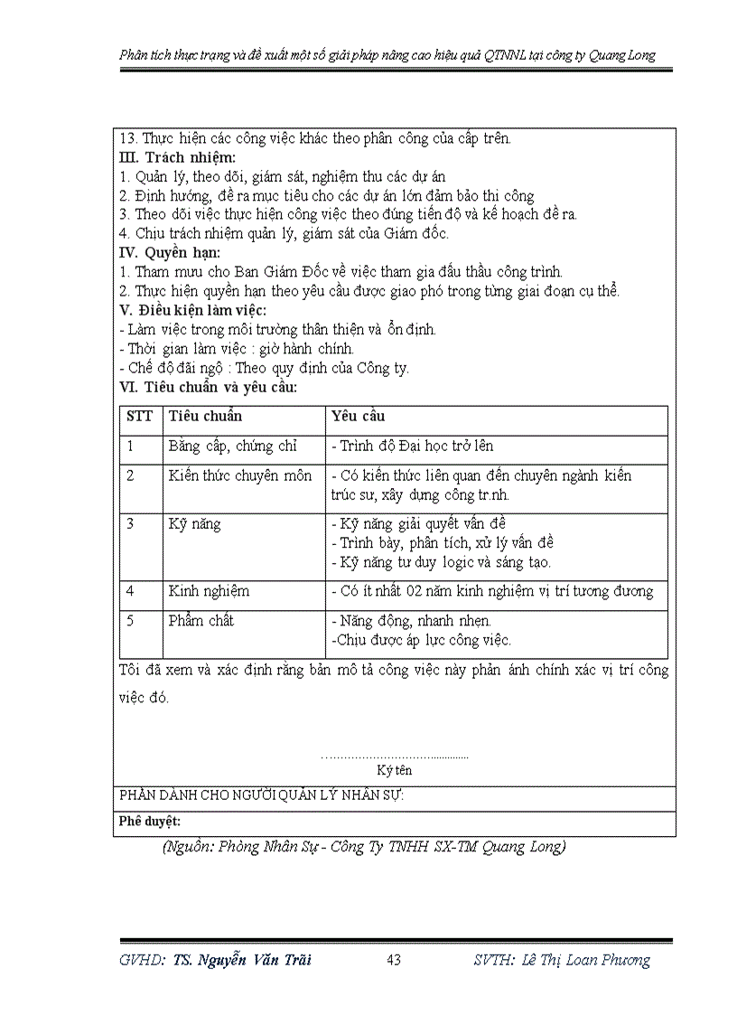 image for page Phân tích thực trạng và đề xuất một số giải pháp nâng cao hiệu quả Quản trị nguồn nhân lực tại công ty TNHH SX TM Quang Long