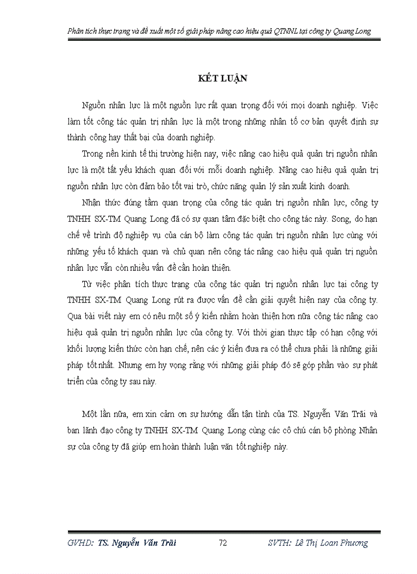 image for page Phân tích thực trạng và đề xuất một số giải pháp nâng cao hiệu quả Quản trị nguồn nhân lực tại công ty TNHH SX TM Quang Long