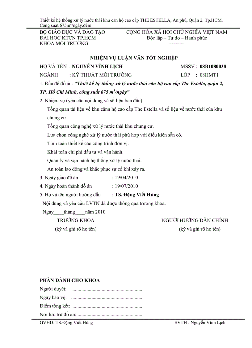 image for page Thiết kế hệ thống xử lý nước thải khu căn hộ cao cấp THE ESTELLA An phú Quận 2 Tp HCM Công suất 675m3 ngày đêm