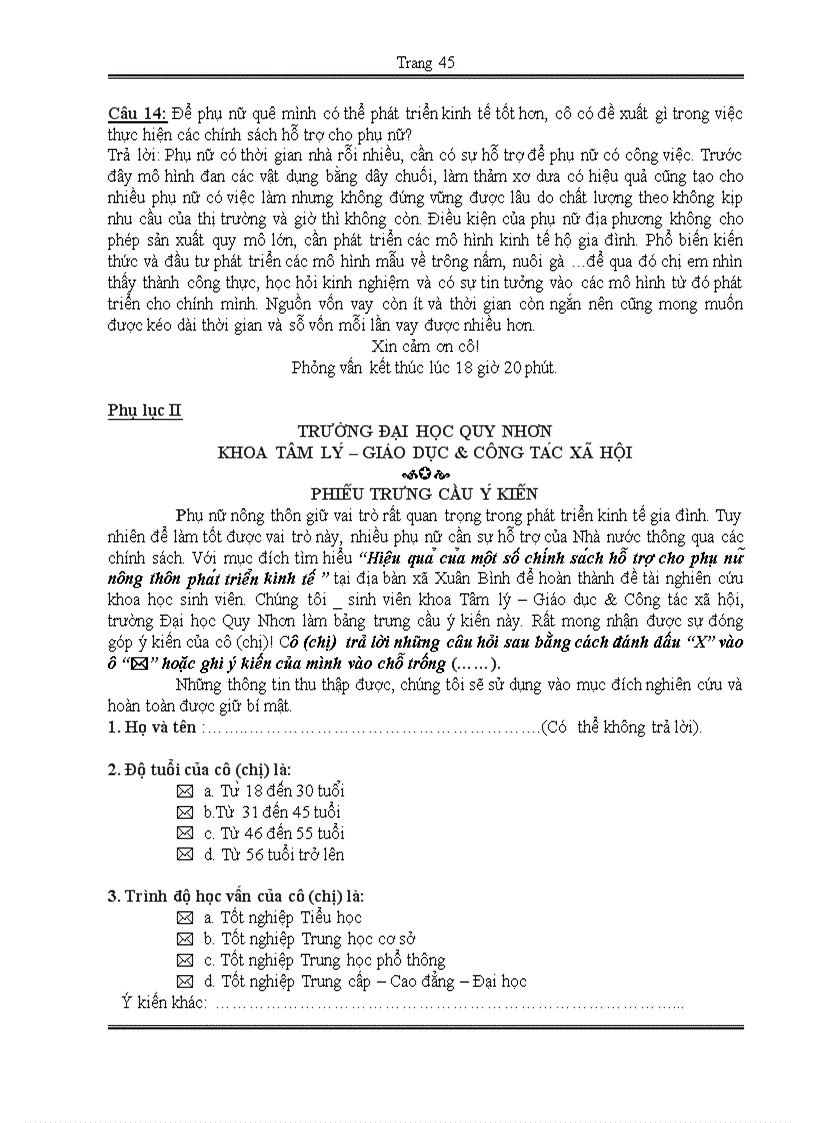 image for page Hiệu quả của một số chính sách hỗ trợ cho phụ nữ nông thôn phát triển kinh tế Nghiên cứu tại xã Xuân Bình Sông cầu Phú Yên