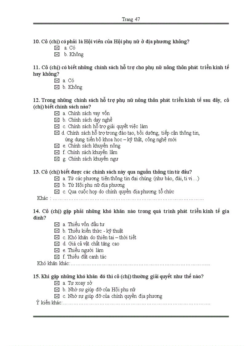 image for page Hiệu quả của một số chính sách hỗ trợ cho phụ nữ nông thôn phát triển kinh tế Nghiên cứu tại xã Xuân Bình Sông cầu Phú Yên