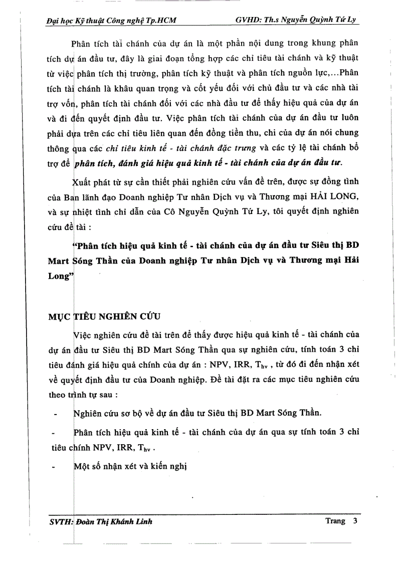 image for page Phân tích hiệu quả của kinh tế tài chính dự án đầu tư siêu thị BD Mart Sóng Thần của doanh nghiệp tư nhân dịch vụ và thương mại Hải Long