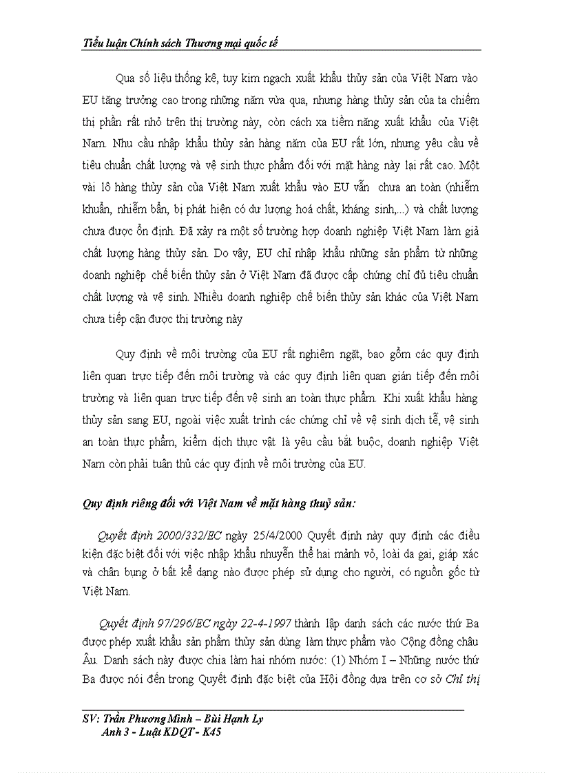 image for page Tiểu luận Chính sách Thương mại quốc tế xuất nhập khẩu thủy sản của Việt Nam vào EU