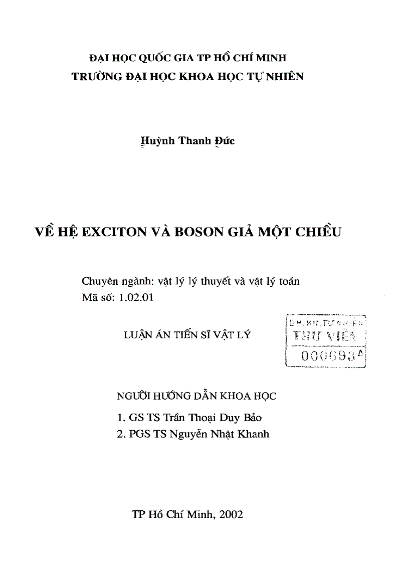 image for page Về hệ exciton và boson giả một chiều