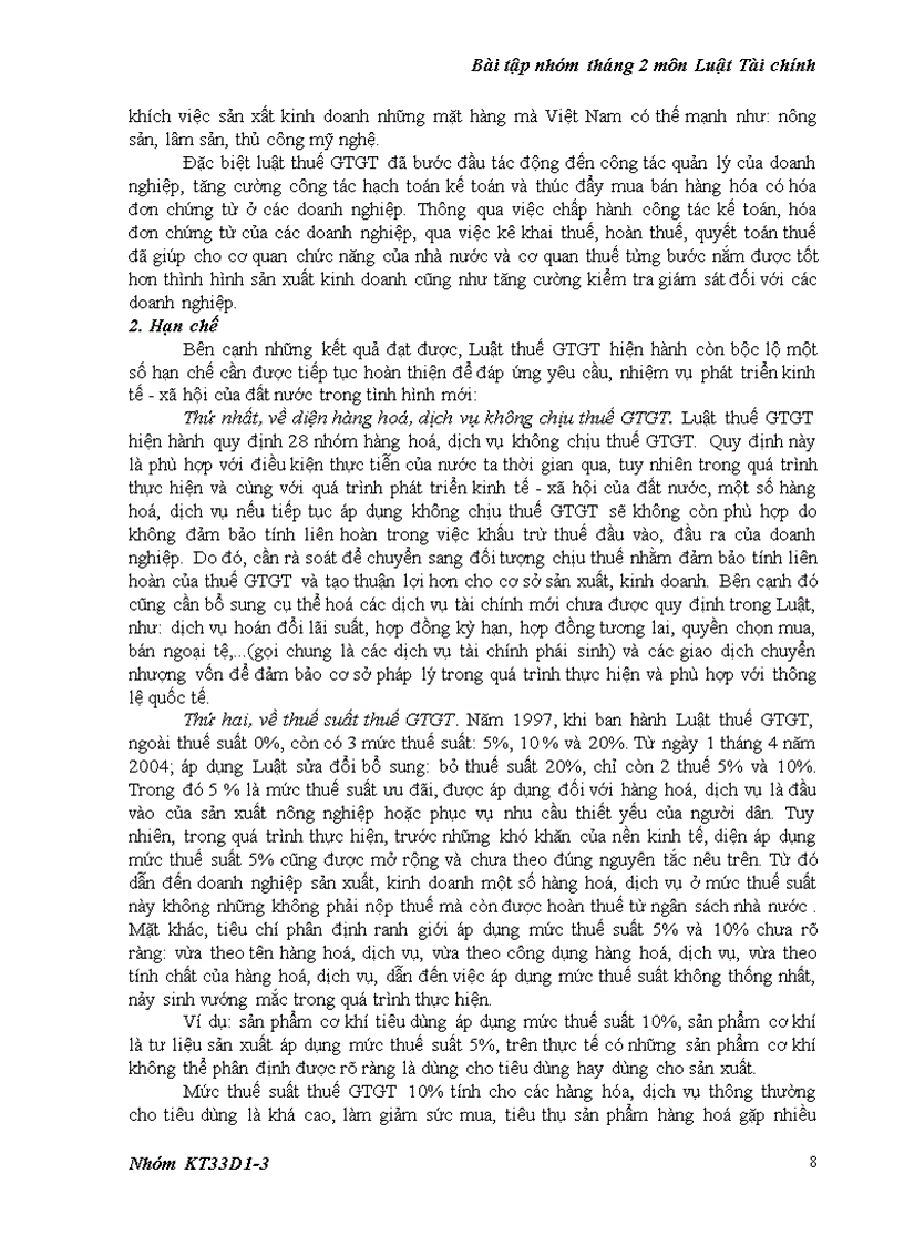 image for page Thực tiễn áp dụng pháp luật thuế GTGT và ý kiến pháp lý của nhóm thực hiện nhằm khắc phục hạn chế của pháp luật thuế GTGT