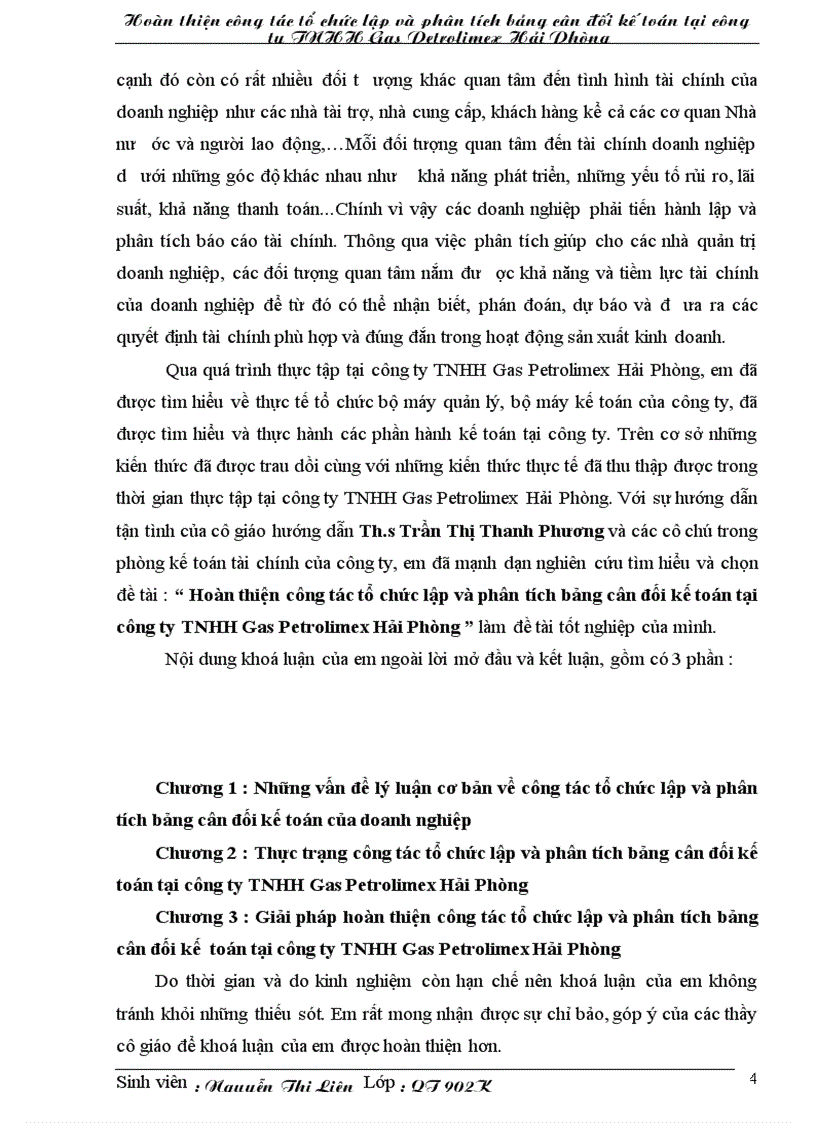 image for page Hoàn thiện công tác tổ chức lập và phân tích bảng cân đối kế toán tại công ty TNHH Gas Petrolimex Hải Phòng