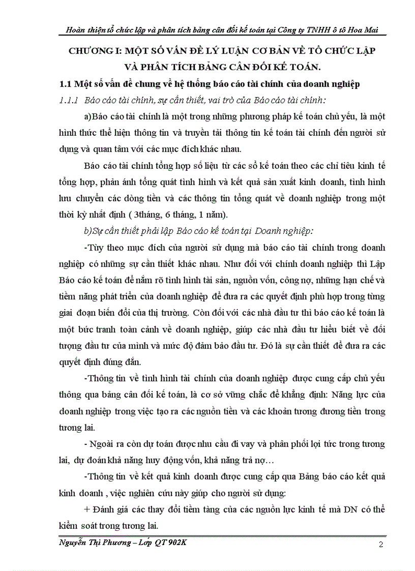 image for page Hoàn thiện tổ chức lập và phân tích bảng cân đối kế toán tại Công ty TNHH ôtô Hoa Mai