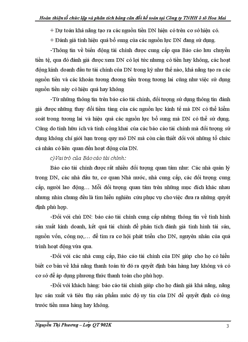 image for page Hoàn thiện tổ chức lập và phân tích bảng cân đối kế toán tại Công ty TNHH ôtô Hoa Mai