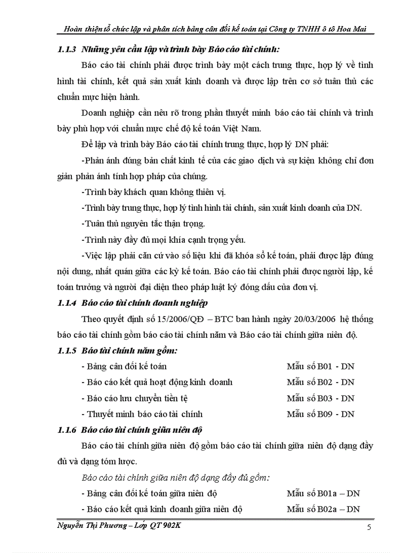 image for page Hoàn thiện tổ chức lập và phân tích bảng cân đối kế toán tại Công ty TNHH ôtô Hoa Mai