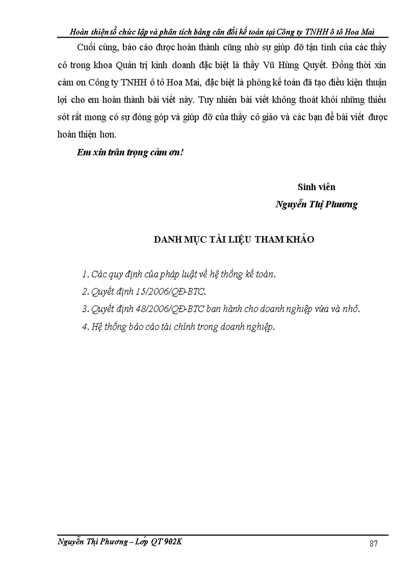 image for page Hoàn thiện tổ chức lập và phân tích bảng cân đối kế toán tại Công ty TNHH ôtô Hoa Mai